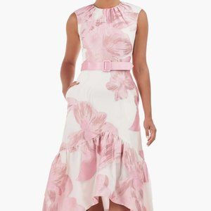 Kay Unger Beatrix Belted Floral High-Low Cocktail Dress